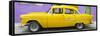 Cuba Fuerte Collection Panoramic - Classic American Yellow Car in Havana-Philippe Hugonnard-Framed Stretched Canvas