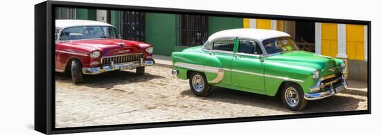 Cuba Fuerte Collection Panoramic - Cuban Green and Red Taxis-Philippe Hugonnard-Framed Stretched Canvas