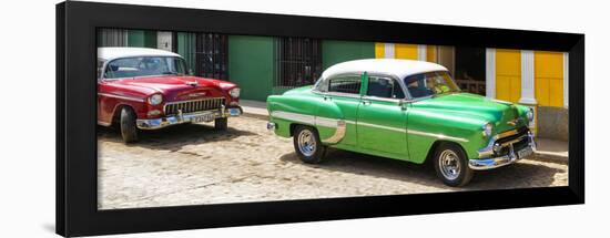 Cuba Fuerte Collection Panoramic - Cuban Green and Red Taxis-Philippe Hugonnard-Framed Photographic Print