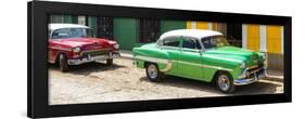 Cuba Fuerte Collection Panoramic - Cuban Green and Red Taxis-Philippe Hugonnard-Framed Photographic Print