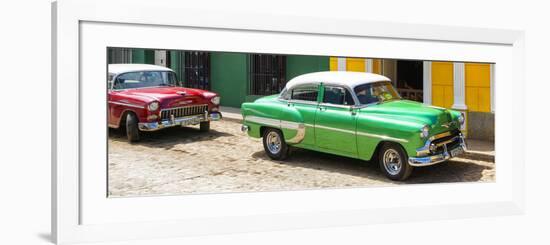 Cuba Fuerte Collection Panoramic - Cuban Green and Red Taxis-Philippe Hugonnard-Framed Photographic Print