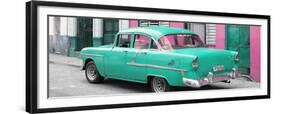 Cuba Fuerte Collection Panoramic - Cuban Turquoise Classic Car in Havana-Philippe Hugonnard-Framed Premium Photographic Print