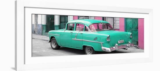 Cuba Fuerte Collection Panoramic - Cuban Turquoise Classic Car in Havana-Philippe Hugonnard-Framed Photographic Print