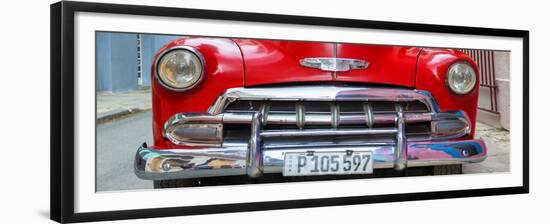 Cuba Fuerte Collection Panoramic - Detail on Red Classic Chevy-Philippe Hugonnard-Framed Premium Photographic Print