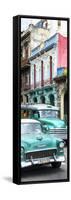Cuba Fuerte Collection Panoramic - Green Classic Cars in Havana-Philippe Hugonnard-Framed Stretched Canvas