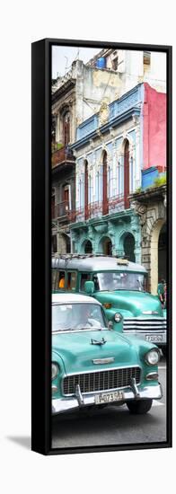 Cuba Fuerte Collection Panoramic - Green Classic Cars in Havana-Philippe Hugonnard-Framed Stretched Canvas