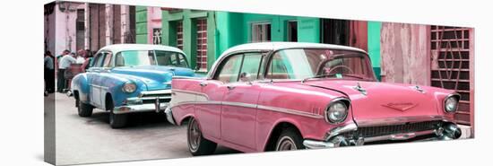 Cuba Fuerte Collection Panoramic - Old Cars Chevrolet Pink and Blue-Philippe Hugonnard-Stretched Canvas