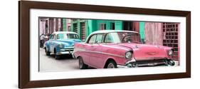 Cuba Fuerte Collection Panoramic - Old Cars Chevrolet Pink and Blue-Philippe Hugonnard-Framed Photographic Print