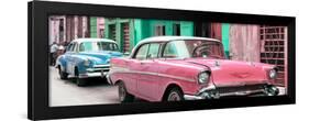 Cuba Fuerte Collection Panoramic - Old Cars Chevrolet Pink and Blue-Philippe Hugonnard-Framed Photographic Print