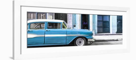 Cuba Fuerte Collection Panoramic - Old Classic American Blue Car-Philippe Hugonnard-Framed Photographic Print