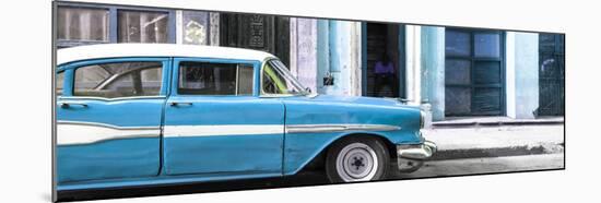 Cuba Fuerte Collection Panoramic - Old Classic American Blue Car-Philippe Hugonnard-Mounted Photographic Print