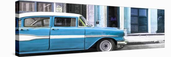 Cuba Fuerte Collection Panoramic - Old Classic American Blue Car-Philippe Hugonnard-Stretched Canvas