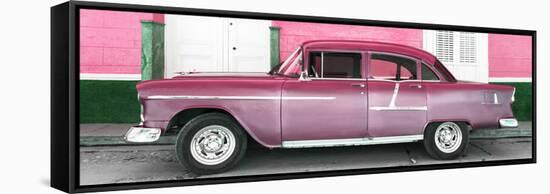 Cuba Fuerte Collection Panoramic - Old Pink Car-Philippe Hugonnard-Framed Stretched Canvas