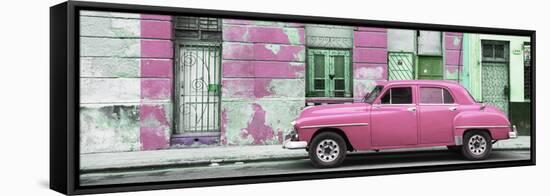 Cuba Fuerte Collection Panoramic - Pink Vintage American Car in Havana-Philippe Hugonnard-Framed Stretched Canvas