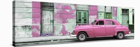 Cuba Fuerte Collection Panoramic - Pink Vintage American Car in Havana-Philippe Hugonnard-Stretched Canvas