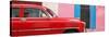 Cuba Fuerte Collection Panoramic - Red Chevy in Havana-Philippe Hugonnard-Stretched Canvas