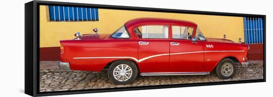 Cuba Fuerte Collection Panoramic - Red Classic Car in Trinidad-Philippe Hugonnard-Framed Stretched Canvas