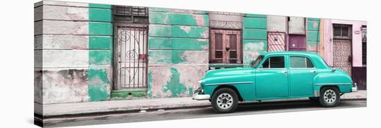 Cuba Fuerte Collection Panoramic - Turquoise Vintage American Car in Havana-Philippe Hugonnard-Stretched Canvas