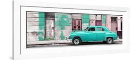 Cuba Fuerte Collection Panoramic - Turquoise Vintage American Car in Havana-Philippe Hugonnard-Framed Photographic Print