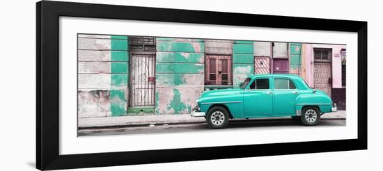 Cuba Fuerte Collection Panoramic - Turquoise Vintage American Car in Havana-Philippe Hugonnard-Framed Photographic Print