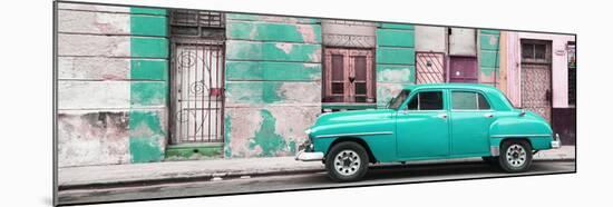 Cuba Fuerte Collection Panoramic - Turquoise Vintage American Car in Havana-Philippe Hugonnard-Mounted Photographic Print