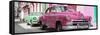 Cuba Fuerte Collection Panoramic - Two Chevrolet Cars Pink and Green-Philippe Hugonnard-Framed Stretched Canvas