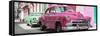 Cuba Fuerte Collection Panoramic - Two Chevrolet Cars Pink and Green-Philippe Hugonnard-Framed Stretched Canvas