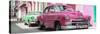 Cuba Fuerte Collection Panoramic - Two Chevrolet Cars Pink and Green-Philippe Hugonnard-Stretched Canvas