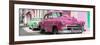 Cuba Fuerte Collection Panoramic - Two Chevrolet Cars Pink and Green-Philippe Hugonnard-Framed Photographic Print