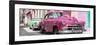 Cuba Fuerte Collection Panoramic - Two Chevrolet Cars Pink and Green-Philippe Hugonnard-Framed Photographic Print