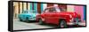 Cuba Fuerte Collection Panoramic - Two Classic Red and Turquoise Cars-Philippe Hugonnard-Framed Stretched Canvas