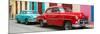 Cuba Fuerte Collection Panoramic - Two Classic Red and Turquoise Cars-Philippe Hugonnard-Mounted Photographic Print