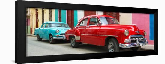 Cuba Fuerte Collection Panoramic - Two Classic Red and Turquoise Cars-Philippe Hugonnard-Framed Photographic Print