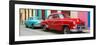 Cuba Fuerte Collection Panoramic - Two Classic Red and Turquoise Cars-Philippe Hugonnard-Framed Photographic Print