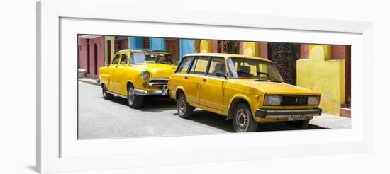 Cuba Fuerte Collection Panoramic - Two Yellow Cars in Havana-Philippe Hugonnard-Framed Photographic Print