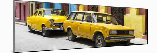 Cuba Fuerte Collection Panoramic - Two Yellow Cars in Havana-Philippe Hugonnard-Mounted Photographic Print