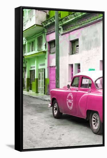 Cuba Fuerte Collection - Pink Taxi Car in Havana-Philippe Hugonnard-Framed Stretched Canvas