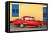 Cuba Fuerte Collection - Red Classic Car in Trinidad-Philippe Hugonnard-Framed Stretched Canvas