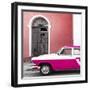 Cuba Fuerte Collection SQ - American Classic Car White and Dark Pink-Philippe Hugonnard-Framed Photographic Print