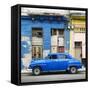 Cuba Fuerte Collection SQ - Blue Vintage American Car in Havana-Philippe Hugonnard-Framed Stretched Canvas