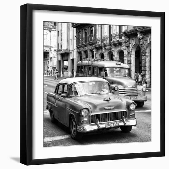 Cuba Fuerte Collection SQ BW BW - Taxi Cars Havana-Philippe Hugonnard-Framed Photographic Print