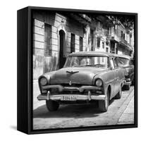 Cuba Fuerte Collection SQ BW - Classic Car in Havana II-Philippe Hugonnard-Framed Stretched Canvas