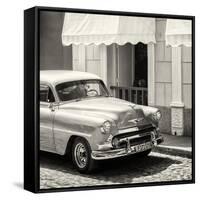 Cuba Fuerte Collection SQ BW - Close-up of Cuban Taxi Trinidad-Philippe Hugonnard-Framed Stretched Canvas