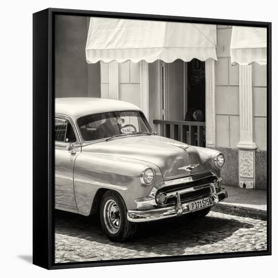 Cuba Fuerte Collection SQ BW - Close-up of Cuban Taxi Trinidad-Philippe Hugonnard-Framed Stretched Canvas