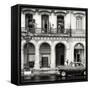 Cuba Fuerte Collection SQ BW - Colorful Architecture and Black Classic Car-Philippe Hugonnard-Framed Stretched Canvas