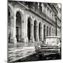 Cuba Fuerte Collection SQ BW - Colorful Buildings and Taxi Car-Philippe Hugonnard-Mounted Photographic Print