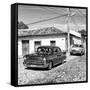 Cuba Fuerte Collection SQ BW - Cuban Taxis-Philippe Hugonnard-Framed Stretched Canvas