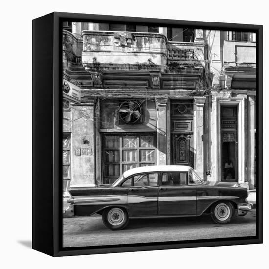 Cuba Fuerte Collection SQ BW - Old Car in Havana II-Philippe Hugonnard-Framed Stretched Canvas