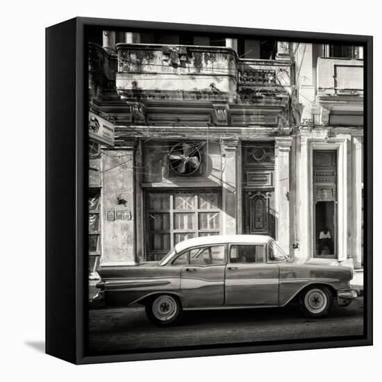 Cuba Fuerte Collection SQ BW - Old Car in Havana-Philippe Hugonnard-Framed Stretched Canvas