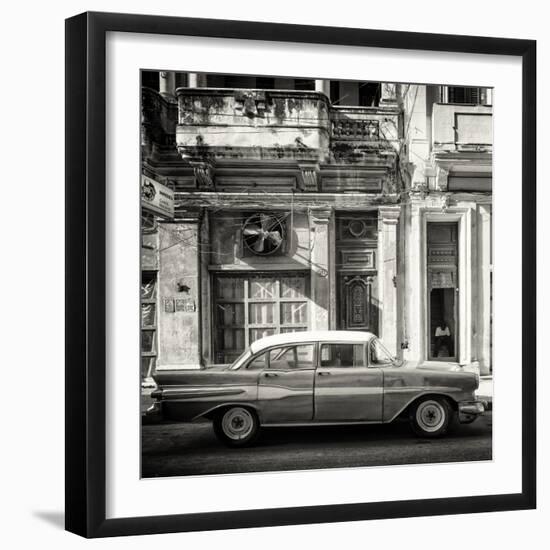 Cuba Fuerte Collection SQ BW - Old Car in Havana-Philippe Hugonnard-Framed Photographic Print